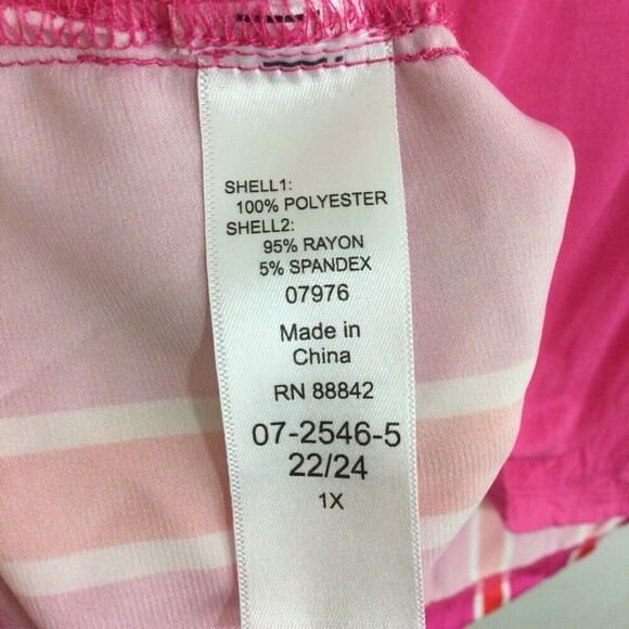 Ellos Womens Striped Short Sleeve Round Neck Tunic Blouse Top Pink Plus Size 1X - Picture 5 of 6